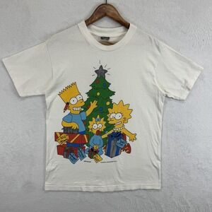 Vintage Simpsons Christmas Graphic Shirt Mens Medium White Bart Lisa Maggie 90s